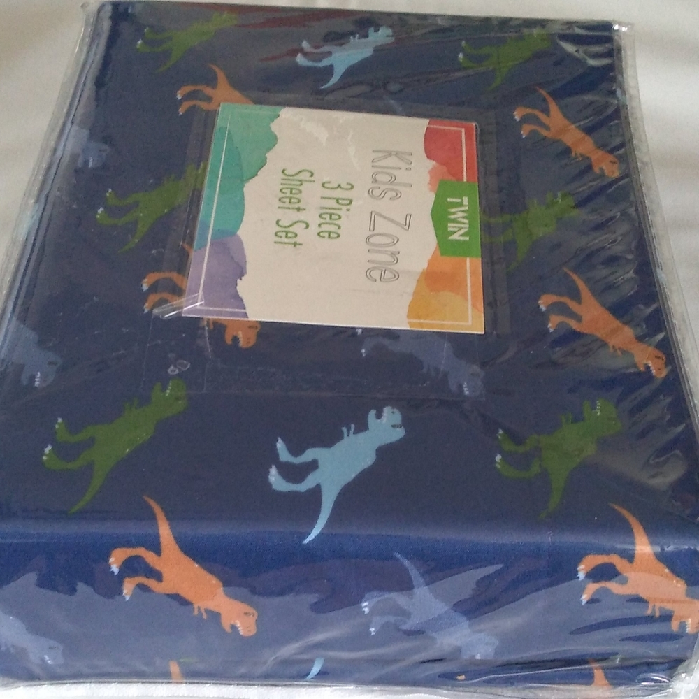 Dinosaur T-Rex Twin 3 Pc Sheet Set Kids Zone Navy Blue